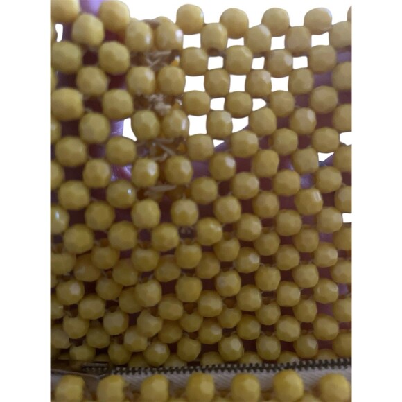 Yellow Hand Beaded Clutch Retro Inspired Faceted Bead Zip Pouch Evening Bag EUC - Picture 10 of 11